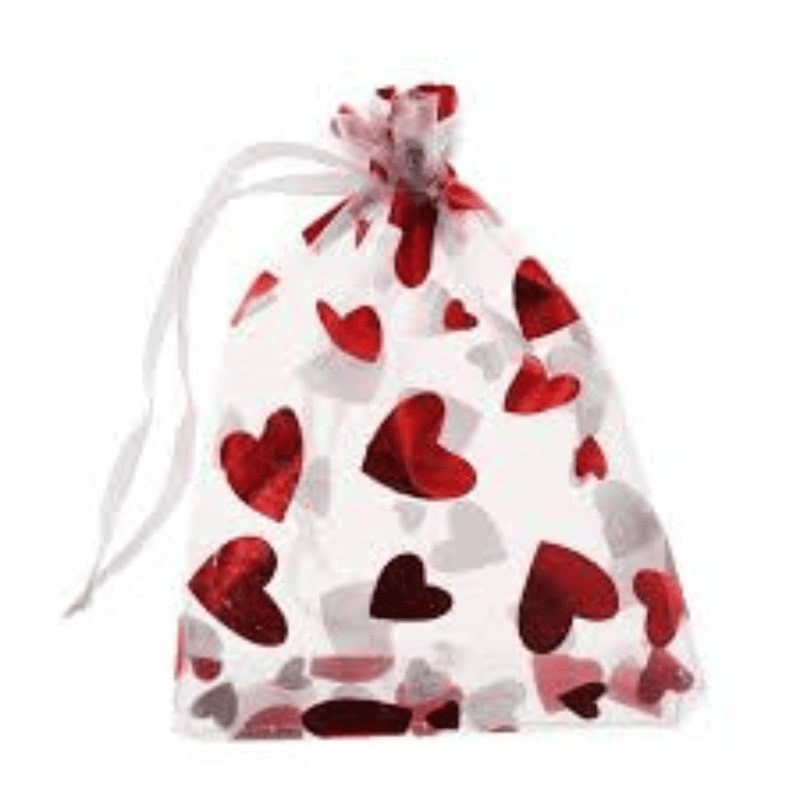 Ajoutez une touche de passion avec ce sachet blanc orné de cœurs rouges, parfait pour des chambres à thème love room