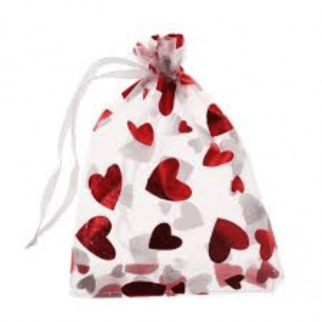 Ajoutez une touche de passion avec ce sachet blanc orné de cœurs rouges, parfait pour des chambres à thème love room