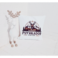 Coussin blanc logo puyvalador station marron